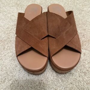 Sorel Women’s Brown Suede Crisscross Slide Sandals